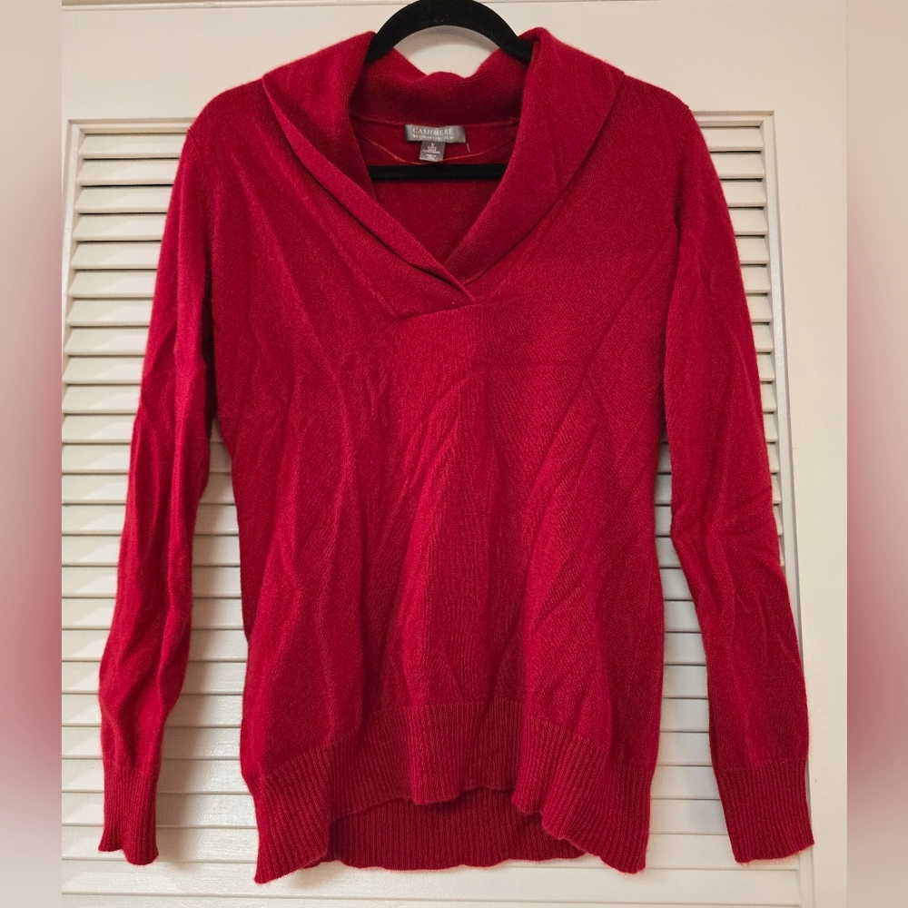 Cashmere By Charter Club - Red Classic 2-Ply 100% Cashmere V-Neck Collar Sweater